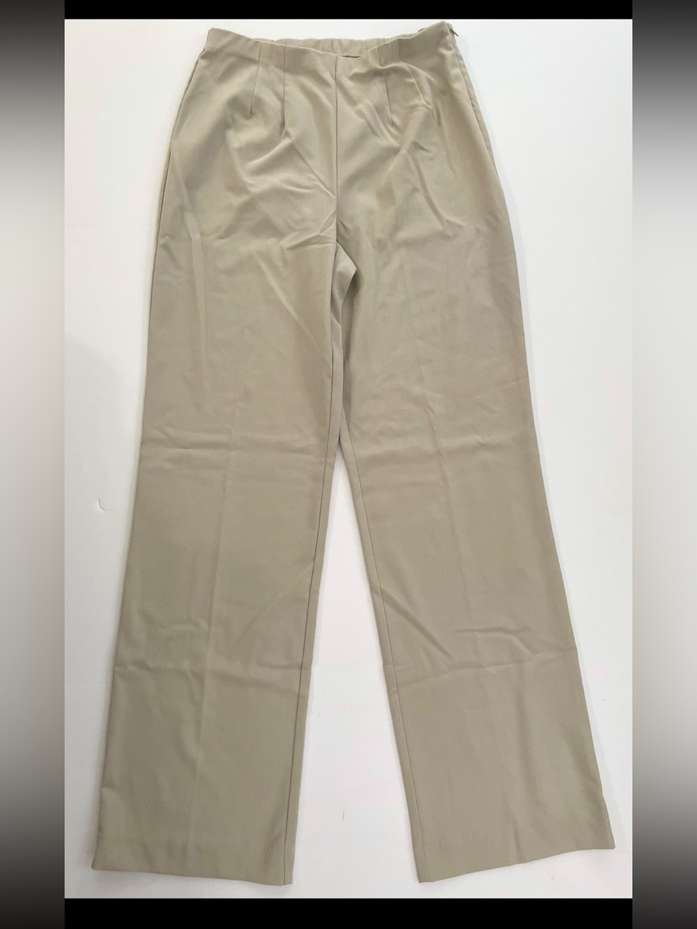 Worthington Stretch Beige Flat Front Dress Pants Trousers Side Zip Size 10 Long